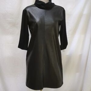 Melissa Nepton Black faux leather, cowl neck, 3/4 sleeve Dress size M